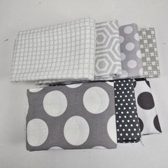 Fat Quarter Gray Bundle 100% Cotton Polka Dots Abd Geometric