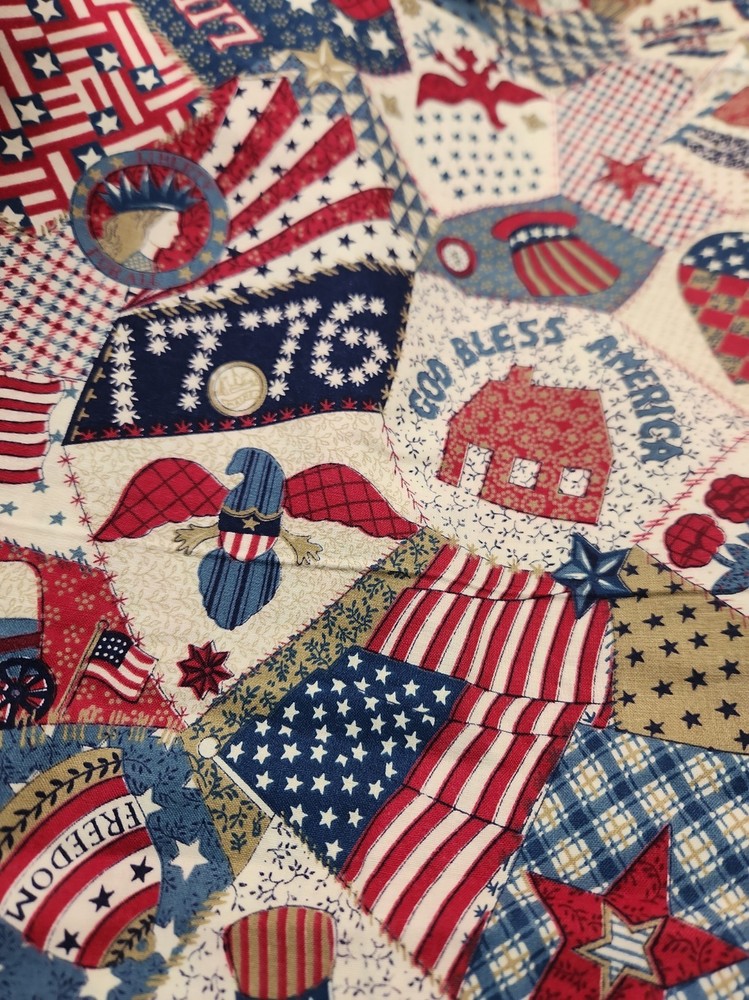 2 Yards Vintage 1776 Liberty Freedom Eagle USA Flag Patchwork 100% Cotton Fabric