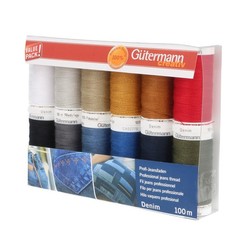 Gutermann Thread Set: Denim: 12 x 100m: Assorted Shades Multicoloured