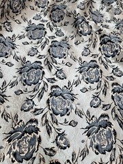 Gray Black Floral Flowers Brocade Gold Metallic On Beige Jacquard Fabric By Yard