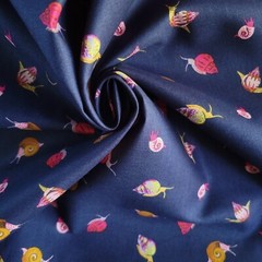 Whimsical Small Snails on Navy Blue Cotton Shirting/Quilting – Adorable!