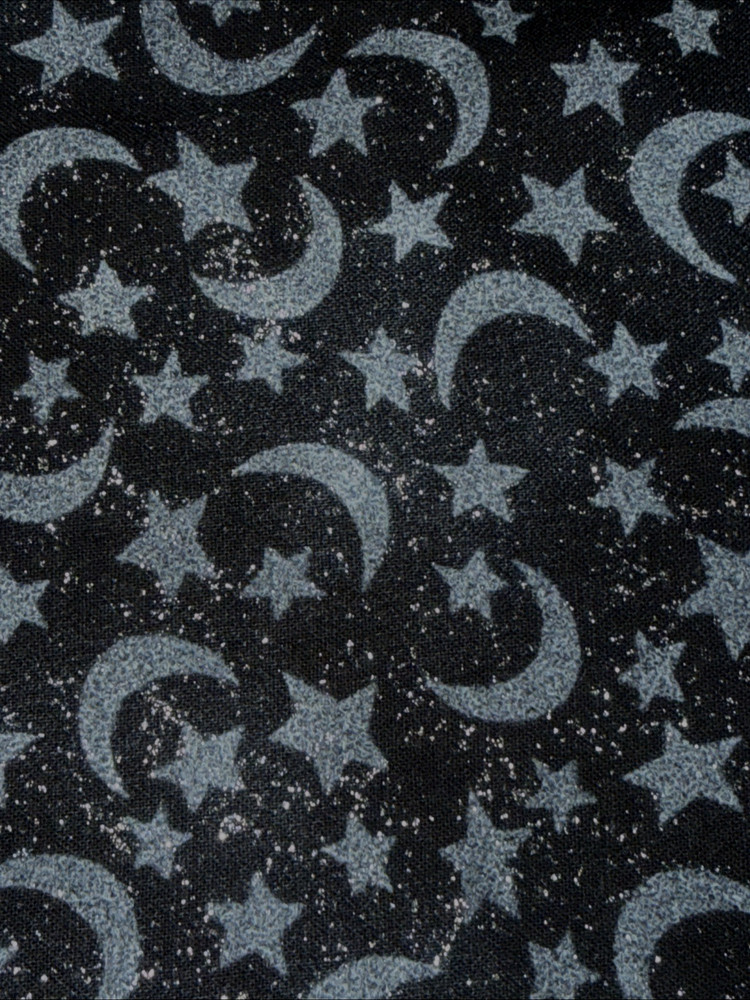 Cotton Fabric Moon & Stars, Black, Gray & Glitter Sparkle By The Yard 44″