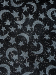 Cotton Fabric Moon & Stars, Black, Gray & Glitter Sparkle By The Yard 44″