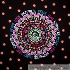 BonEful Fabric FQ Cotton Quilt VTG Brown Pink Purple PEACE LOVE Pillow Panel OOP
