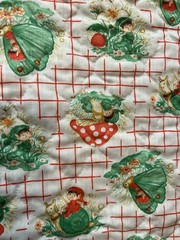 Vintage 1970s Spring Mills Quilted Fabric Elves Snails Mushrooms 45” x 54” 1.5yd