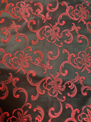 Black with Red Floral Scroll Embossed Brocade Fabric 3 Yards x 45″ Wide