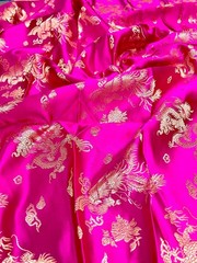 Arisa HOT PINK Gold Dragon Brocade Chinese Satin Fabric for Cheongsam/Qipao, Ap