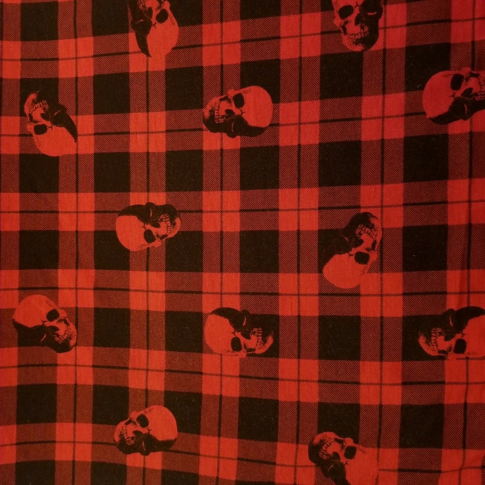 Red and Black Plaid with Skulls Jersey Knit – Lumberjack Goth! Soft!