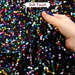 Sequin Fabric Multi-Color, 1 Yard Length 3.9 Feet Wide Velvet Fabric for Craft