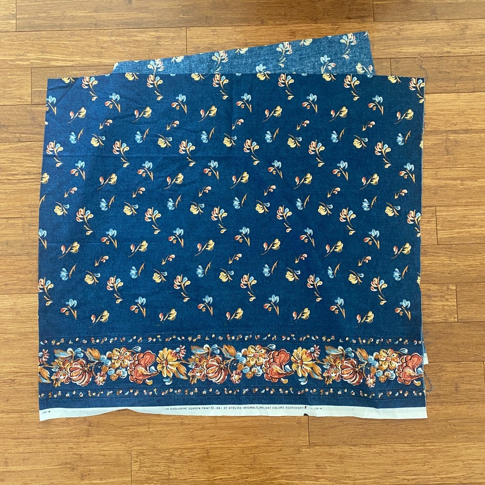 Atelier Vintage Navy Floral Fabric (1981) for Home Decor | 2 yards narrow width