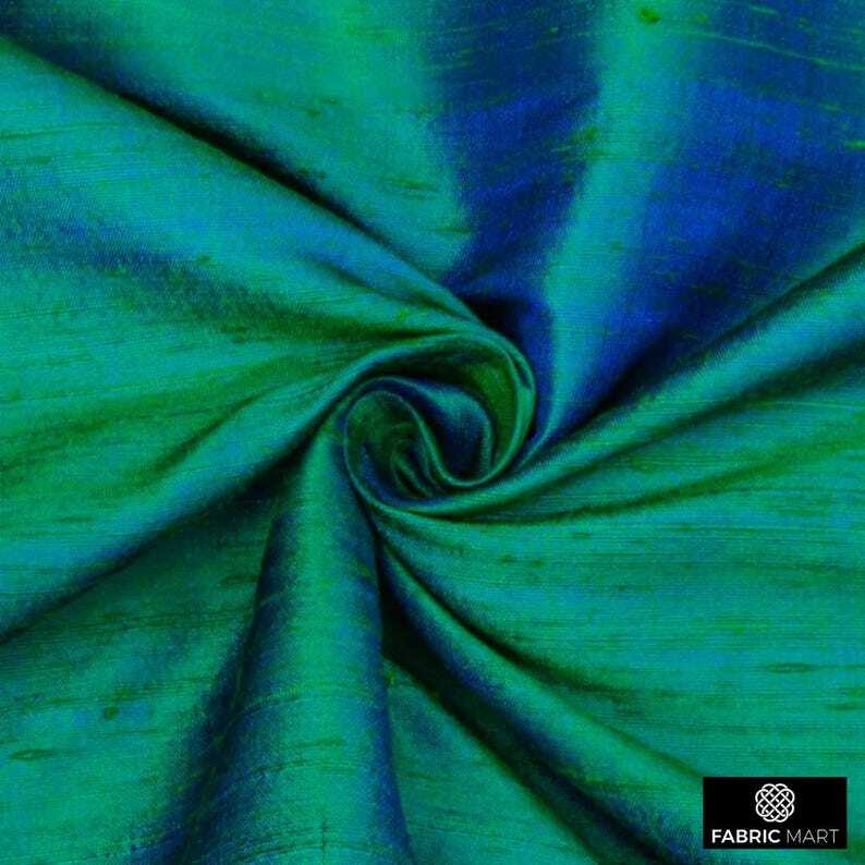 Peacock 100% Pure Silk Fabric By The Yard, 41 inches width Blue Silk Fabric