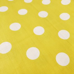 WHITE POLKA DOT ON YELLOW POLY COTTON FABRIC ONE INCH DOT 58″ BY THE YARD