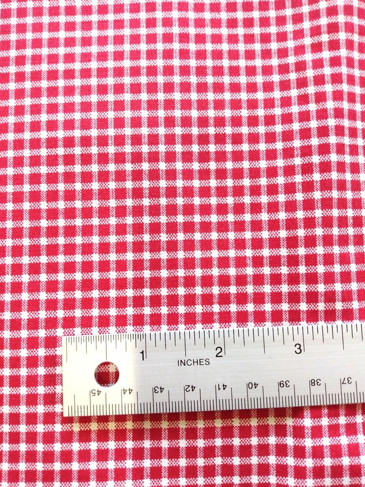 3 yards fabric ~ RED & WHITE GINGHAM ~ small check, printed