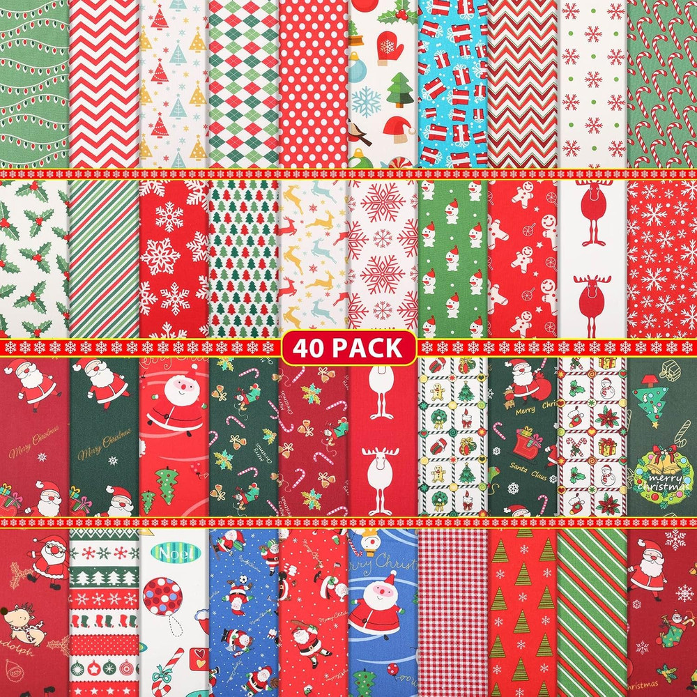 40 Pieces 10 X 10 Inch Christmas Cotton Fabric Bundles Xmas Square Sewing