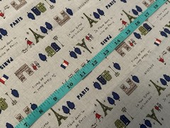Trefle Kokka Canvas Cotton Fabric Paris Eiffel Tower Paris France Blue OOP HTF