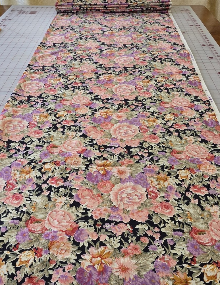 3 1/2 Yards – Robert Kaufman Fabrics – Florals On Black – 41″ Wide