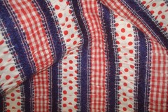 1.5 yds Faggoting Fabric Patriotic Check Polka Dot Ruffled Quilt Craft 51″ x 56″