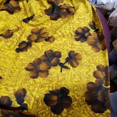 Yellow Gold Brown Vintage Hawaiian Cotton Sewing Fabric 108 x 36 in 3 yards