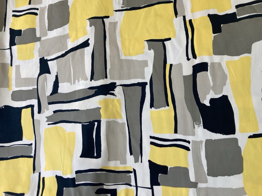 VTG Fabric Geometric Black-Yellow-Gray-White Pattern 48″x97″ Exclusive For Joann