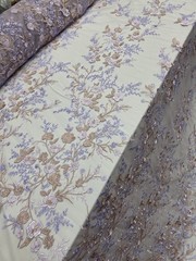 Lavender Lace Floral Flowers 3d Beige Embroidery Multicolor Fabric Sold By Yard