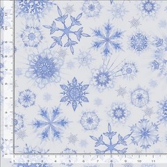 “Ice” Tossed Shimmery Snowflakes, Snowflake, Winter Fabric•Cott•*BTY*Wh/Blue•FAS