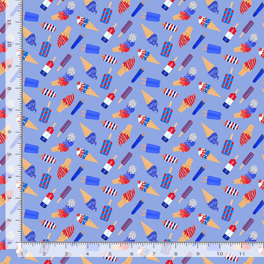 Ice Cream Cone Ice Pop Fabric Blue Cotton Timeless Treasures CD1998 By Yard