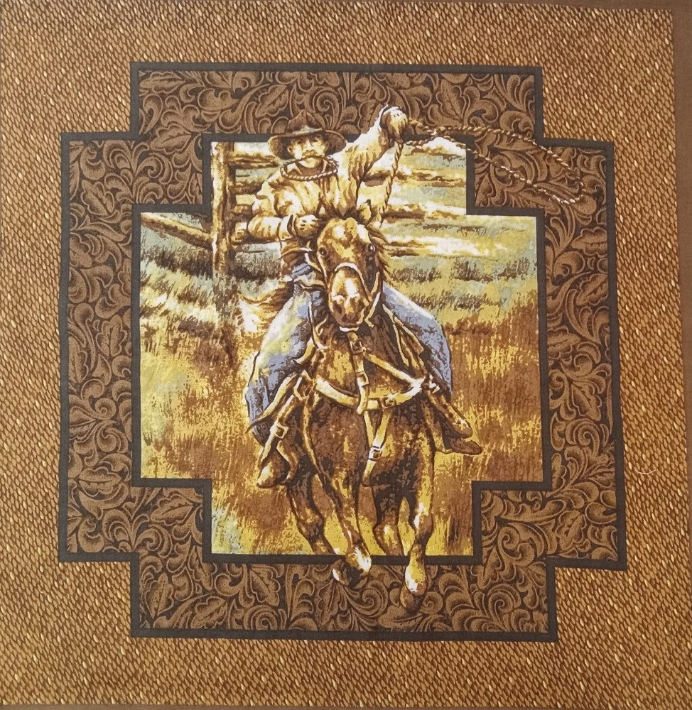 “Rodeo – Roping Event”~ Horse, Cowboy ~ Cotton Fabric Panel ~ 16.75″x17”