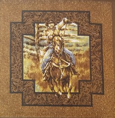 “Rodeo – Roping Event”~ Horse, Cowboy ~ Cotton Fabric Panel ~ 16.75″x17”