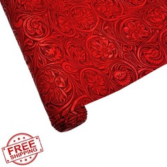YYOUMING Embossed Faux Leather Floral-Red 12×54 Inch