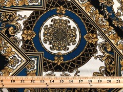 Liverpool Fabric-Teal Black Gold Arabic Mosaics-LVPR265-Sold by the yard