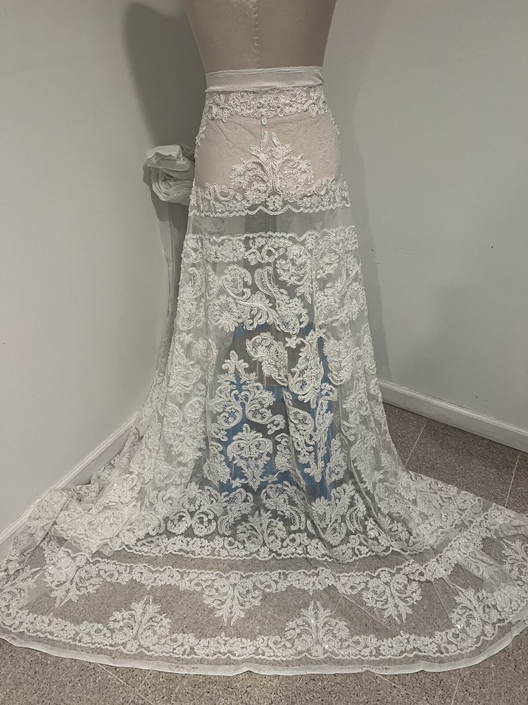 Off White Beaded Sequins Corded Embroidery Bridal Lace Fabric 50” Width 1 Yard