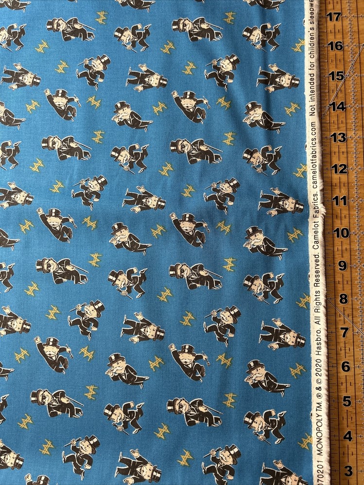 Monopoly Rich Uncle Pennybags Quilting Treasures 1/2 Yard Cotton Fabric – New