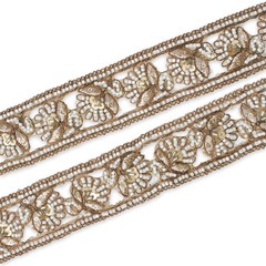Beaded Lace Fabric Trim 1.5 Inch Metallic Sequin Embroidery 4.9 / 9.8 Yard Spool