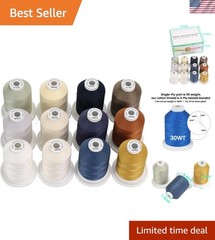 Multi-Purpose 100% Cotton Thread Spools, 600M – 12 Stylish Neutral & Jean Colors