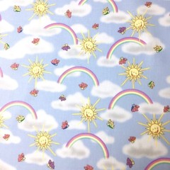 1/2 Metre Sunny Rainbow Sun Cloud Sewing Quilting Fabric Cotton New Multicolour