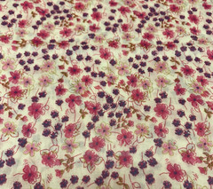 OOP Floral Flowy Lawn Fabric Purple Pink Fuchsia Green On Buttery Cream 2 Yards