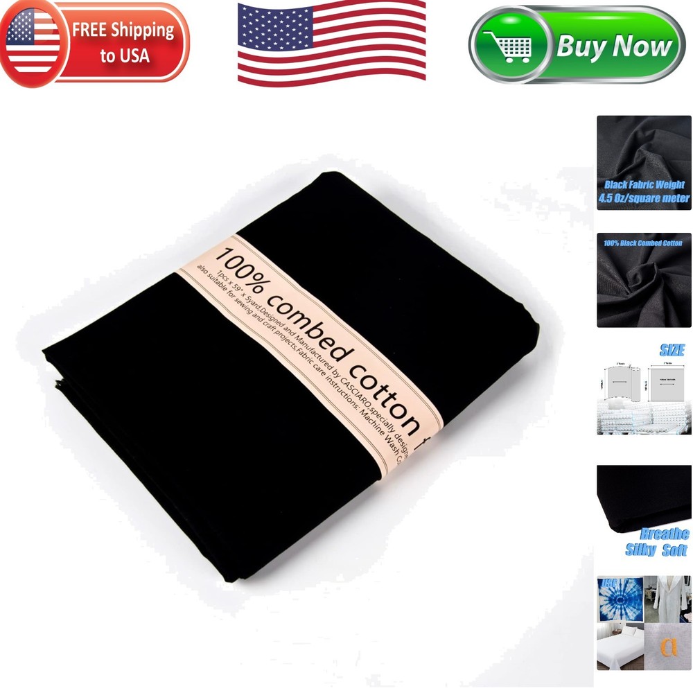 Versatile 5 Yard Solid Black Cotton Muslin – Perfect for Apparel and Crafts