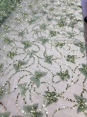 3D Butterfly Design Lace Sage Embroidered Sequins Fabric Sold By Yard For Dress