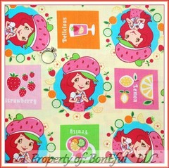 BonEful FABRIC FQ Cotton Quilt Girl Strawberry VTG Shortcake Dress Pink Fruit US