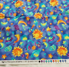 Cute Hoffman Cotton Fabric Outer Space on Blue Sun Planets Moon 44″ W x 1¾ Yds