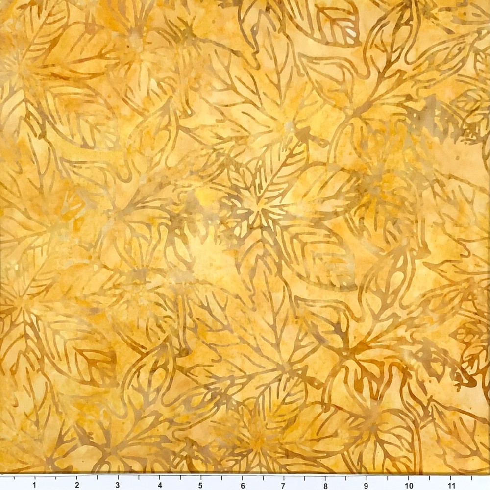 1 Yard Cut of Lunn Fabric Leaf Sketch Batik 100% Cotton 9051 Honey Gold Brown