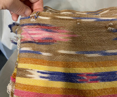 Fabric yardage, 2 pieces woven ikat cotton pink blue tan 42″x132″ + 42 x58″