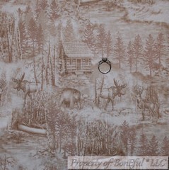 BonEful Fabric FQ Cotton Quilt Cream Scenic Tree Forest Woods Country Cabin Deer