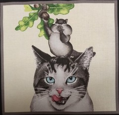 Elizabeth’s Studio~”Kitty Cat & Mouse”~Cotton Fabric Panel ~ 6.75″x6.75″