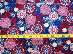1 2/3 yd Cotton Patriotic Dark Blue Red, White & Blue Flowers1