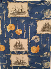 Jo-Ann Fabrics New Material 33×55 inches Ships & Shells on Blue Crafts Quilt Sew