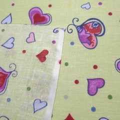 Playful Multicolor Heart Print Green Poly Cotton Fabric 58″ By The Yard