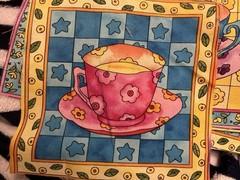 Quilt Print Cheater Fabric, 5”Gingham, Cottage. 13 Bright Tea Cup 6” Squares