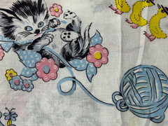 Vintage Novelty Childrens Cotton Fabric-Kittens-Ducks-Yarn-Darling!