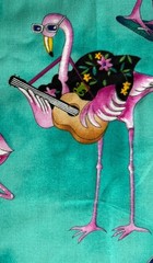 3 YARDS 2002 Anthropomorphic Flamingo Tropical Cruise Hawaii Fabric 108” X 44”